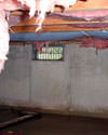 New York crawl space with vents, showing mold, rot, and fiberglass insulation dripping off the ceiling.