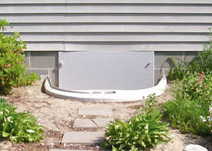 Rigid plastic crawl space access well installed in a Bronx crawl space