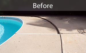 Before photo of sinking concrete pool deck