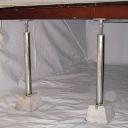crawl space jack posts installed in an encapsulated crawl space in Forest Hills