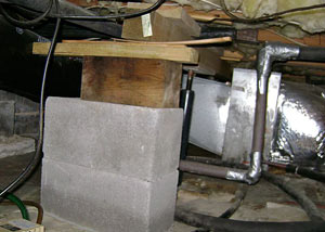 a poorly designed crawl space support system installed in a Bayside home