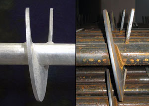 a proper and improper helical blade system in two different foundation piers in Flushing.