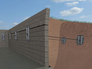 A graphic illustration of a foundation wall system installed in Woodhaven