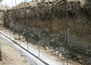 Soil layers exposed while excavating to construct a new foundation in Woodside