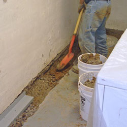 Digging a trench for a French Drain system in Brooklyn